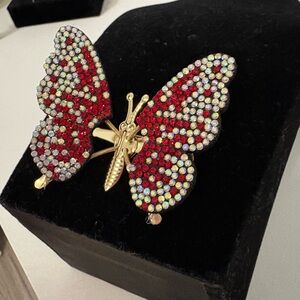 Mint Butterfly hair clip with Red and Gold Sparkle